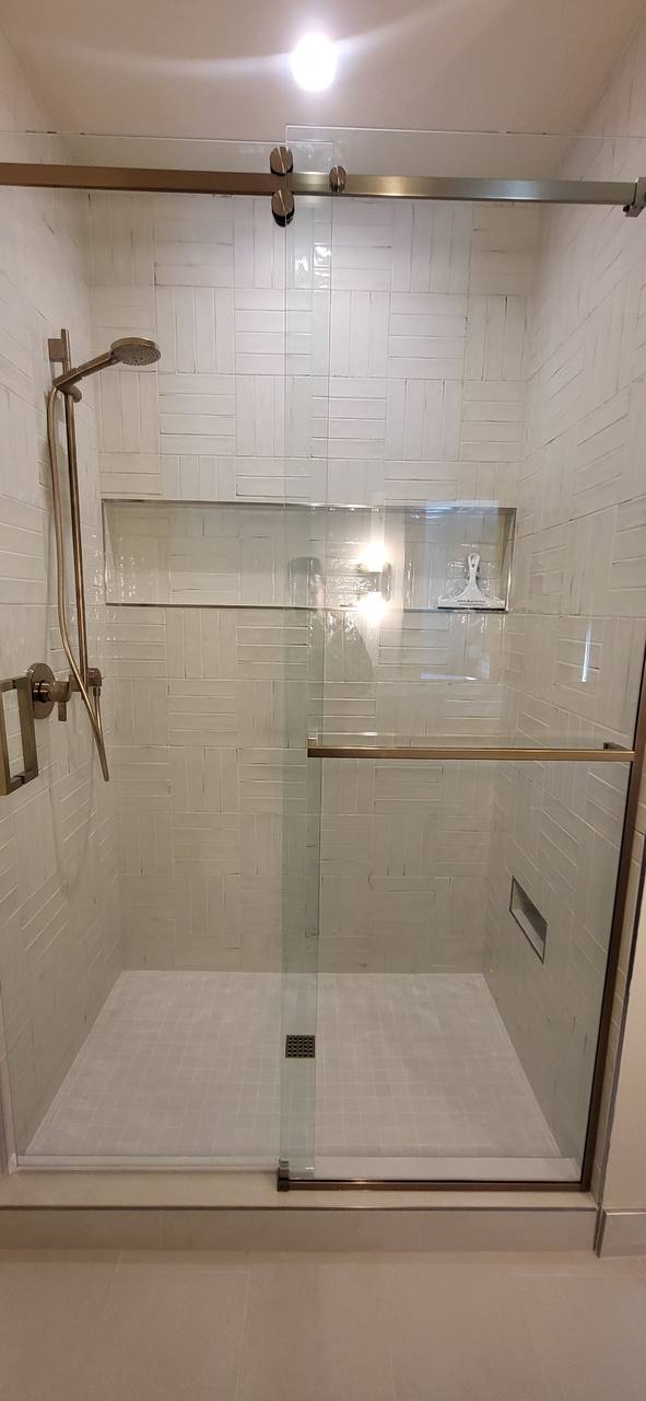 White basketweave shower